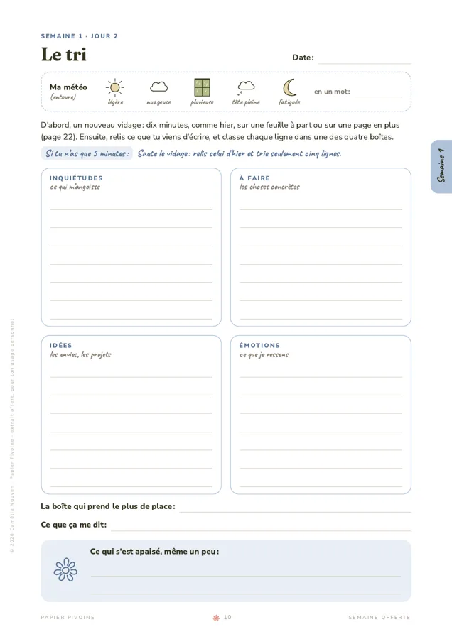 Page 10, le tri en quatre boîtes