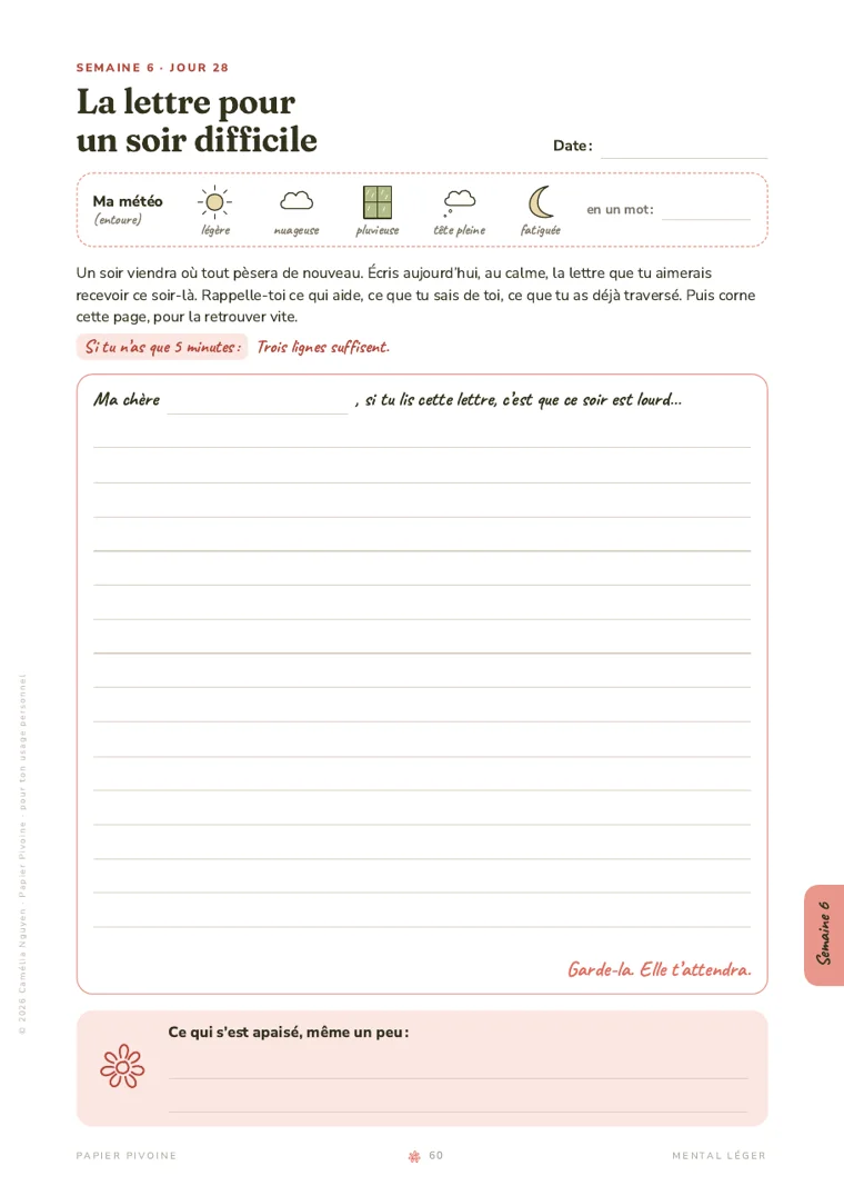 Page La lettre pour un soir difficile.